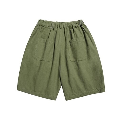 Summer men's solid color front bag shorts  loose straight tube work pants