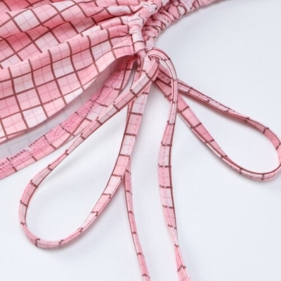 OEM  long -sleeved short skirt side polyester women's pink lattice dress