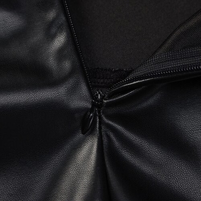 OEM  New Women's  Deep V -neck sleveless polyester Deep -back dress high -waist hip tight PU leather skirt