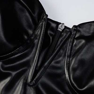 OEM  New Women's  Deep V -neck sleveless polyester Deep -back dress high -waist hip tight PU leather skirt
