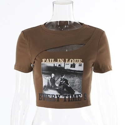 OEM Cross -border summer new European and American sexy female decoration T -shirts fashion printing hollowed umbilical