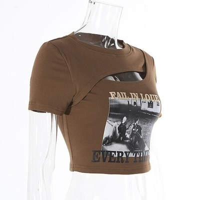 OEM Cross -border summer new European and American sexy female decoration T -shirts fashion printing hollowed umbilical