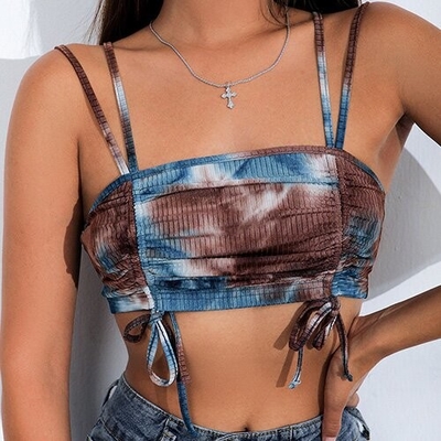 OEM maufactoryEuropean and American cross -border summer new one -word back -back top jacket tie dye camisole small vest
