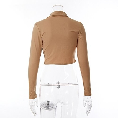 OEM maufactory European and American women's sexy long -sleeved T -shirt elastic slim tube top irregular split umbilic