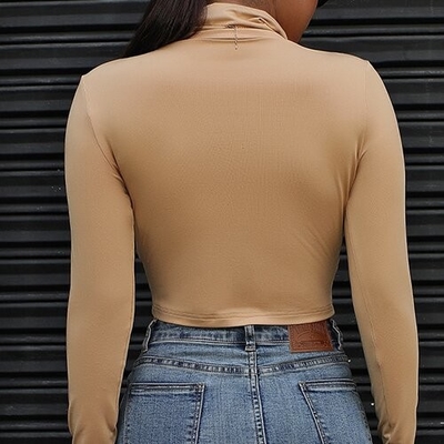 OEM maufactory European and American women's sexy long -sleeved T -shirt elastic slim tube top irregular split umbilic
