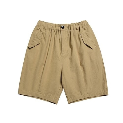 Summer men's solid color front bag shorts  loose straight tube work pants