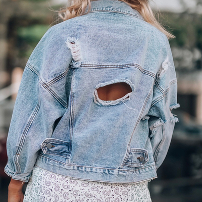 Women Vintage Stonewash Custom Denim Jacket Oem Logo Apparel