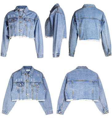 Trendy Unisex Distressed Cropped Jacket Vintage Wash Oversized Denim Coat