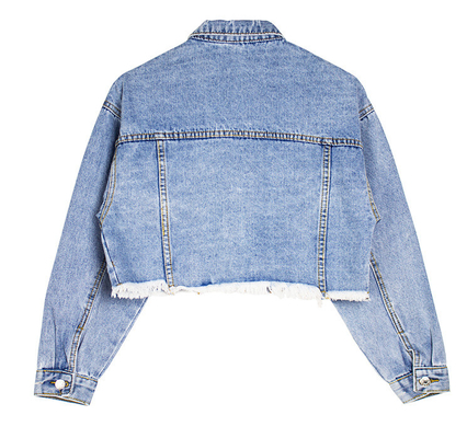 Trendy Unisex Distressed Cropped Jacket Vintage Wash Oversized Denim Coat