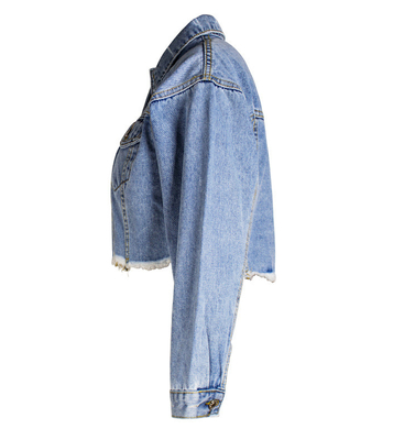 Trendy Unisex Distressed Cropped Jacket Vintage Wash Oversized Denim Coat
